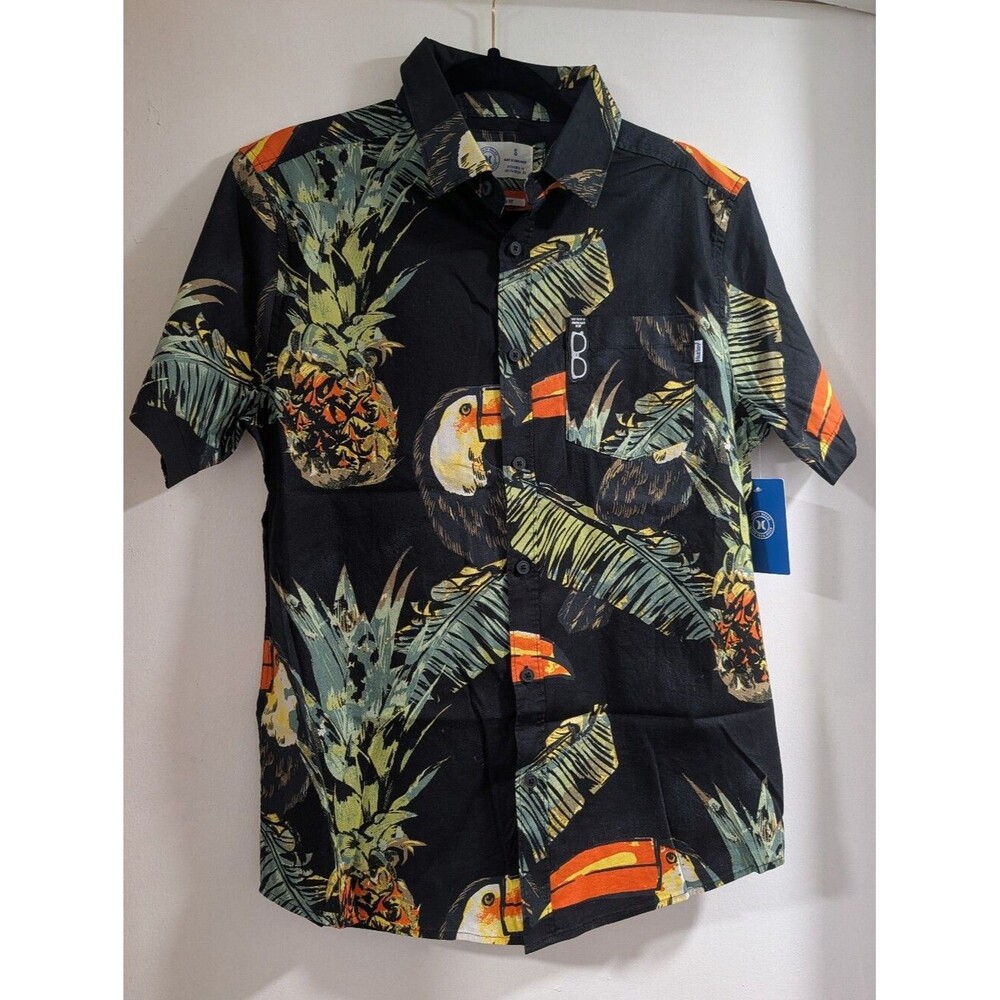 Hurley Black and Orange Tropical Print Shirt